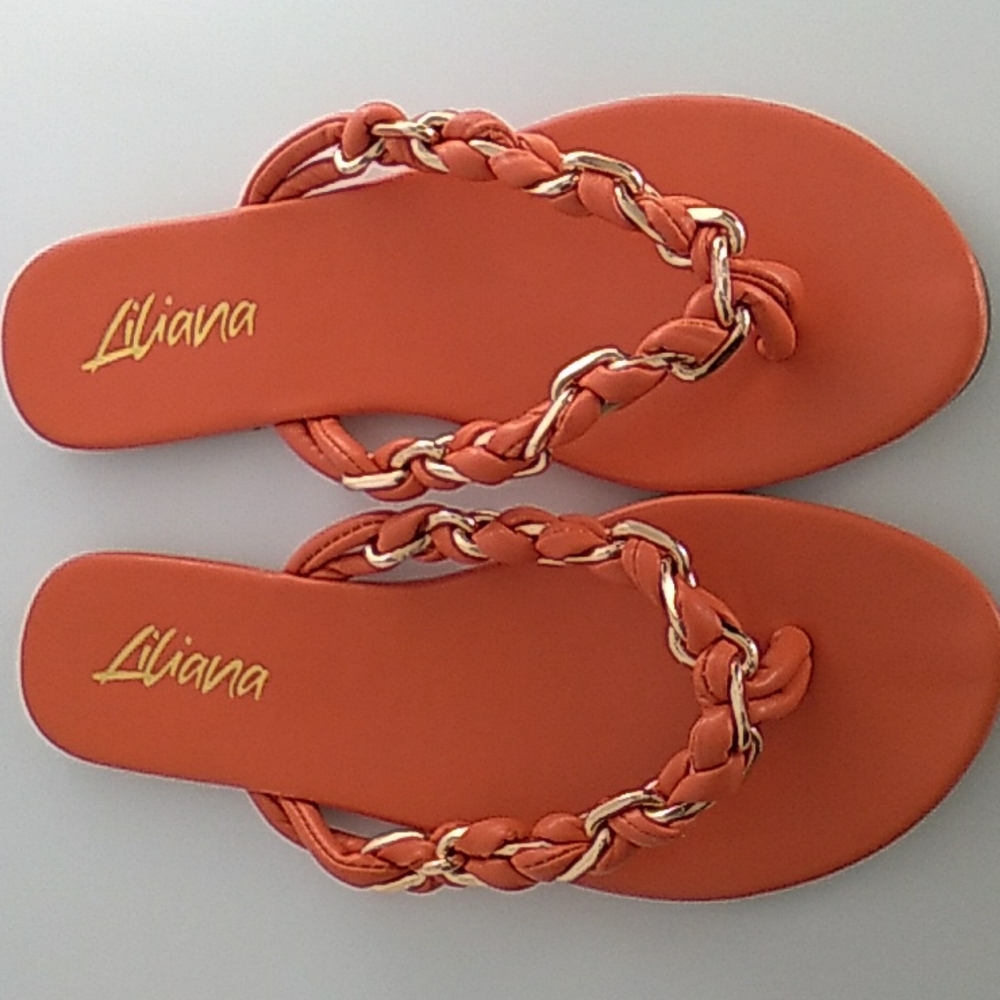 Liliana Women's Orange and Gold Rope Tie Sandals